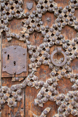 Lock on Detailed Pattern on Door, St Mary Church Facade, Morella