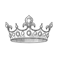 Hand drawn Luxury Crown illustration isolated on white. Vector 