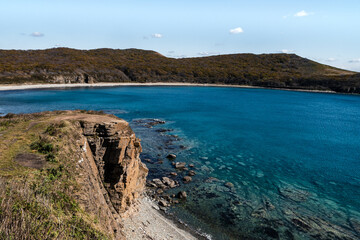 Amazing view of the bay in the sea of Japan. Sunny day