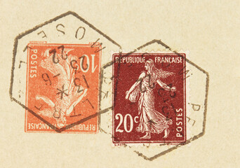 briefmarke stamp used gebraucht vintage retro alt old gestempelt cancel papier paper france...