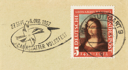 briefmarke stamp used gebraucht vintage retro alt old gestempelt cancel papier paper volksfest mona...