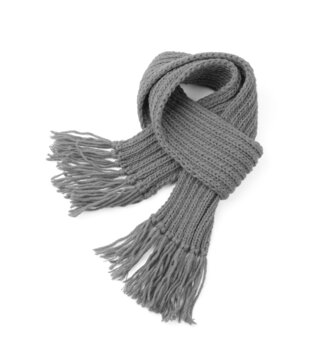 Gray warm scarf on a white background