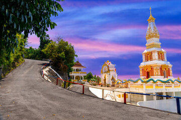 Buddah temple with beautiful views from top of mountain of Patong Phuket Thailand. Buddha religious...
