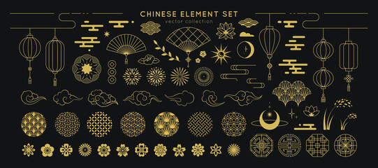 Chinese Element Set Golden Vector Collection