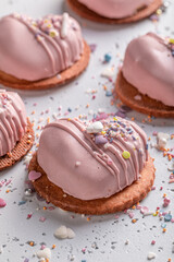 Cute valentine mono portion with heart shape and sprinkles.