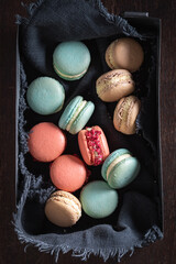 Tasty and sweet macaroons made of creams and meringues.