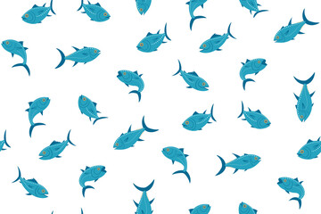 Seamless pattern with different tuna swimming in different directions