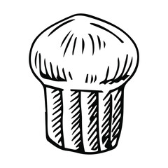 Hand Drawn Muffin Sketch Symbol. Vector Cupcake Element In Trendy Style.