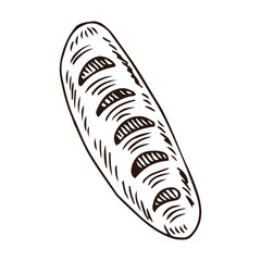 Fresh loaf doodle style vector isolated illustration. Loaf of bread sketch hand draw