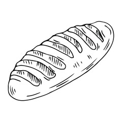 Fresh loaf doodle style vector isolated illustration. Loaf of bread sketch hand draw