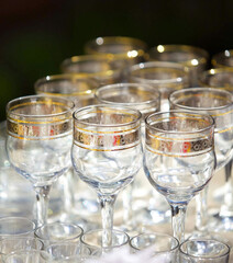 Crystal glasses for holiday, a lot of glasses for guests