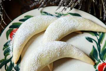 Traditional Turkish holiday Novruz spring holiday green semeni, traditional azerbaijan sweets, shekerbura, qogal, paxlava, mutaki and different nuts and sweets, top view, sweet stuff and Turkish sweet