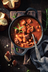 Homemade and tasty goulash made of beef and vegetables