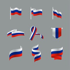 Russia Flag Set with realistic gradient style