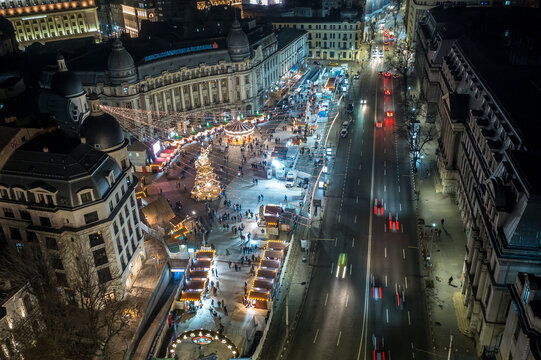 Bucharest Christmas Market the Capital of Romania seen from above