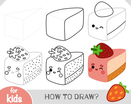 How to draw piece of cake for children. Step by step drawing tutorial