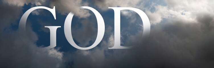The concept of almighty god in heaven. Religious sign amongst clouds. - obrazy, fototapety, plakaty