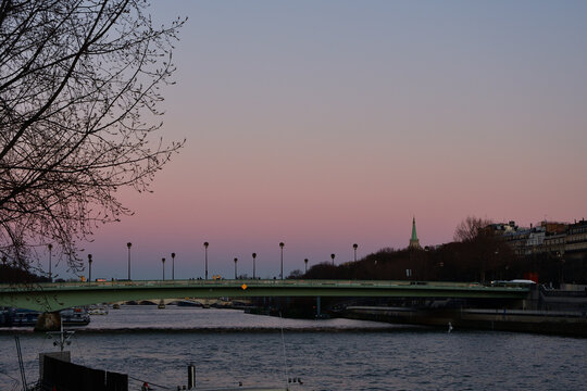 Bridge "Pont de l'Alma" at dusk, Paris, France. February 27, 2022.