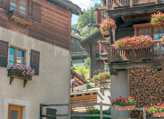 Wooden houses in the Swiss Alps