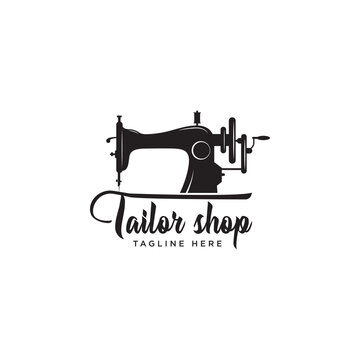 Sewing machine logo design template for tailor shop