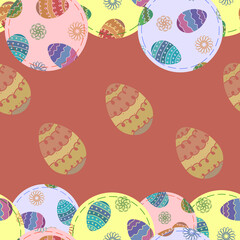 Seamless pattern, patches with Easter eggs. Design with copy space