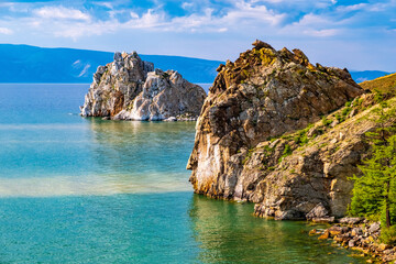 Fototapeta na wymiar Lake Baikal. Cape Burkhan. Olkhon Island. Face-shaped rock
