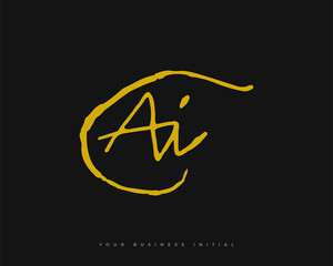Hand Drawn AI Initial Logo Design. A and I Initial Signature Logo or Symbol