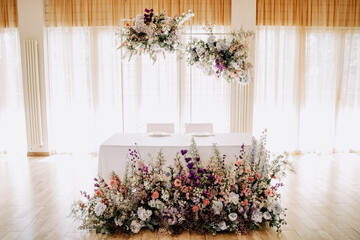 Bride and Groom Dining Table Decorated Flowers
