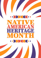 Native American Heritage Month. American Indian culture. Celebrate annual in in November in United States. Tradition Indian pattern. Poster and banner. Vector authentic ornament, ethnic illustration