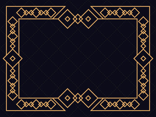 Art deco frame. Vintage linear border. Design a template for invitations, leaflets and greeting cards. Geometric golden frame. The style of the 1920s - 1930s. Vector illustration