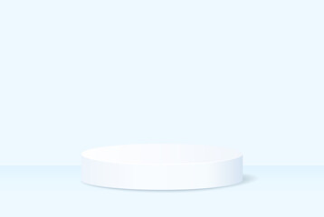 Stage podium on a light studio background. Realistic clean circle, pedestal, pillar, pedestal.