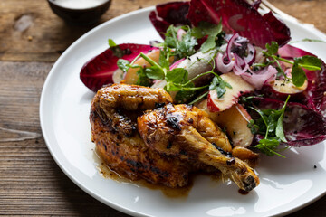 Roast poussin chicken with summer salad