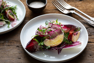 Summer crunchy radicchio and peach salad