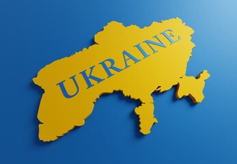 Ukraine map in national flag colors 3D render