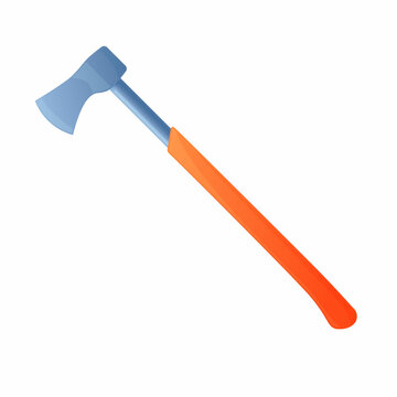 Vector illustration metal ax with orange handle isolated on white background. Axe vector icon in flat cartoon style. Hand tool for working with wood. Equipment for carpentry work. 