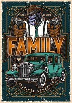 Gangster family poster with gorilla mafioso