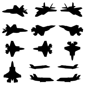 戦闘機のシルエット素材セット　ベクター