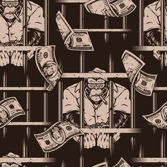 Prisoner seamless pattern with falling dollars