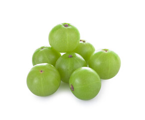 Pile of Fresh Indian gooseberry fruits isolated on white background.