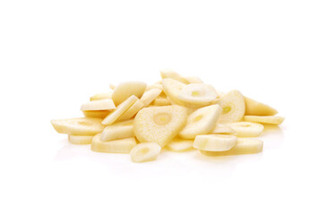 Fresh sliced garlic isolated on white background