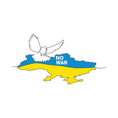 Dove of peace over Ukraine illustration continuous line drawing. Vector illustration.