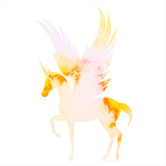 pegasus yellow watercolor silhouette isolated