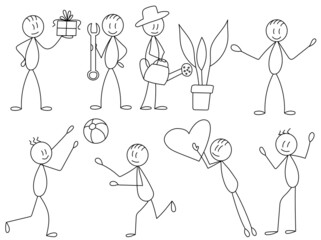 figure people set, sketch ,contour, vector