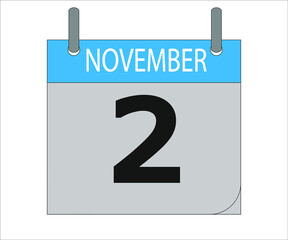 November 2th. Calendar icon. Date day of the month Sunday, Monday, Tuesday, Wednesday, Thursday, Friday, Saturday and Holidays