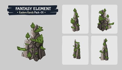 Fantasy Stone Eastern Karst game assets - Isometric Vector Illustration