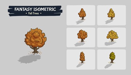 Orange fall  Trees Fantasy game assets - Isometric Vector Illustration