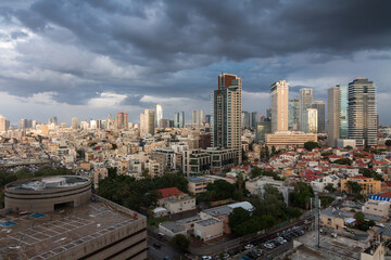 Fototapeta premium Tel Aviv, Israel bright cloudy aerial view