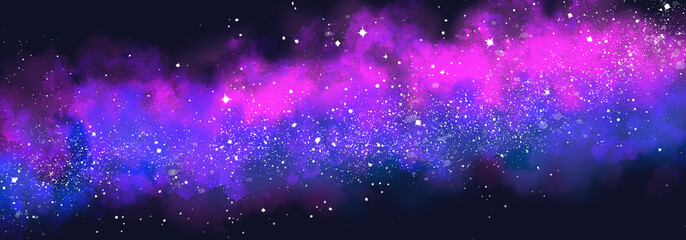 Space background with realistic nebula and lots of shining stars. Infinite universe and starry night. Colorful cosmos with stardust and the Milky Way. 