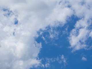 Obraz premium Natural celestial backgrounds. Beautiful cloudy sky. A frame in the form of a clear blue sky in white clouds. Thick white-gray clouds and a blue window. Sky background with solid clouds