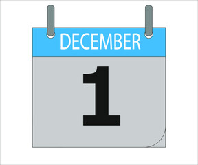 December 1h. Calendar icon. Date day of the month Sunday, Monday, Tuesday, Wednesday, Thursday, Friday, Saturday and Holidays